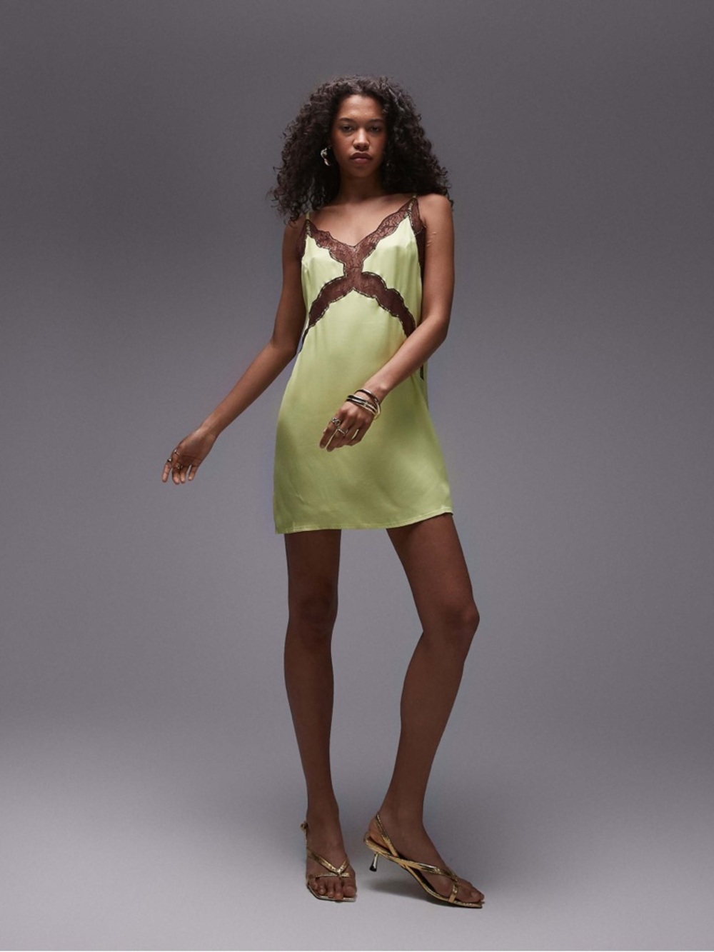 Topshop lace insert mini dress in lime green Sz 4